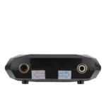 Close-up of VENDA black water heater inlet and outlet ports