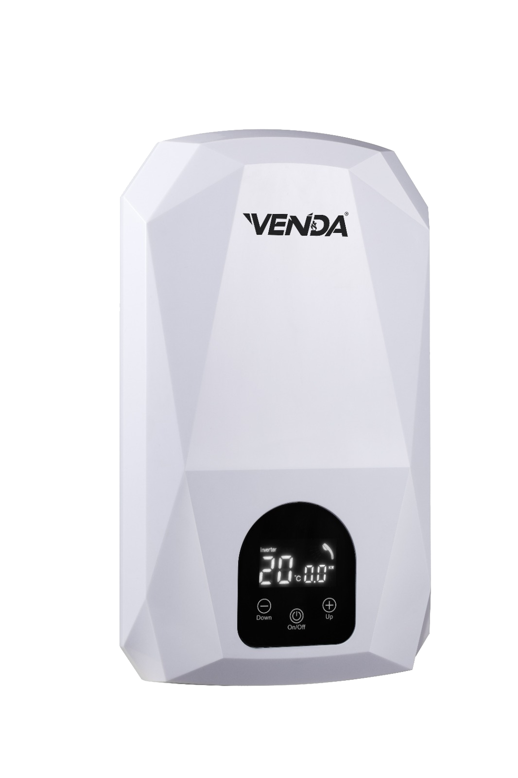 VENDA Diamond water heater in white, second angled view