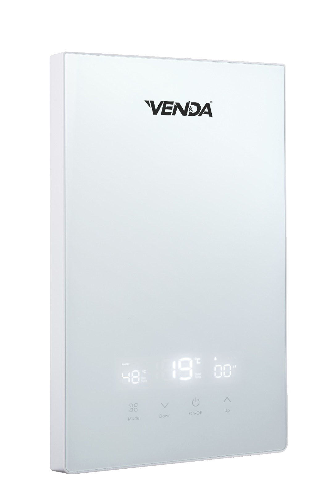 VENDA Flat water heater in white, second front view